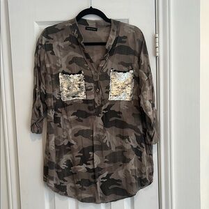 Camouflage Sequin Pocket Blouse